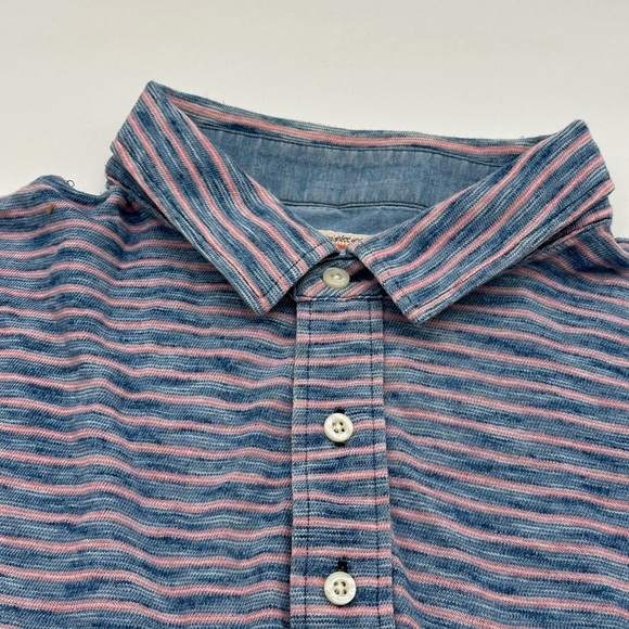 Faherty Brand Men’s Polo Shirt Striped Natural Indigo Dyed Blue/Red Sz XL - Picture 8 of 17